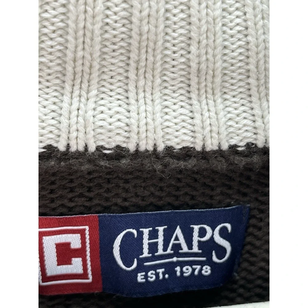 Chaps Ralph Lauren Brown Sweater White Blue Striped 1/4 Zip Pullover Mens Sz 3XL